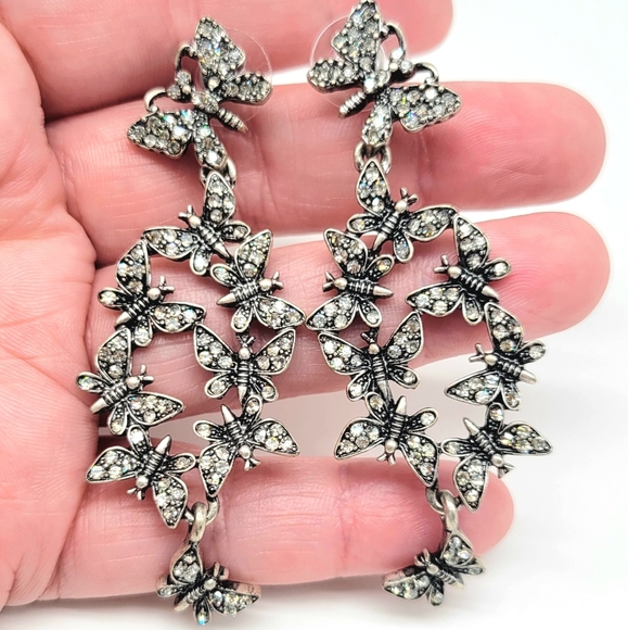 Oscar de la Renta Clear Diamond Swarovski Crystal Butterfly Dangle/Drop Earrings - Picture 10 of 13